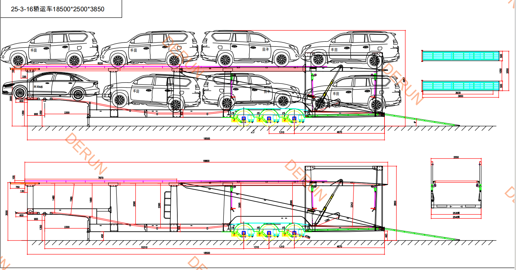 Menggambar semi trailer pembawa mobil